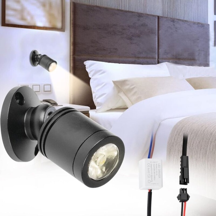 Set 10 mini spoturi LED, 1W, alb rece, negru, 20x40mm