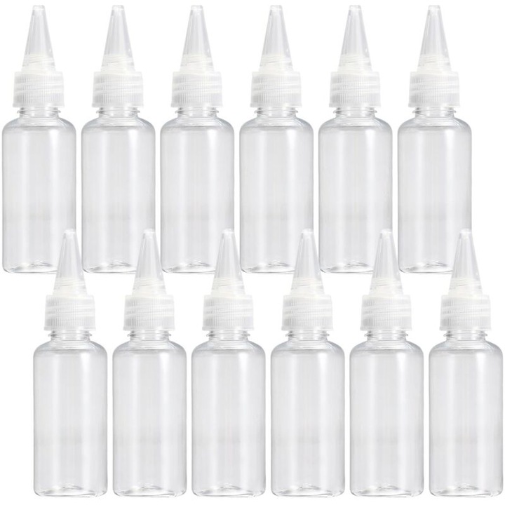 Комплект от 12 пластмасови бутилки 100ml, прозрачни, с херметична капачка