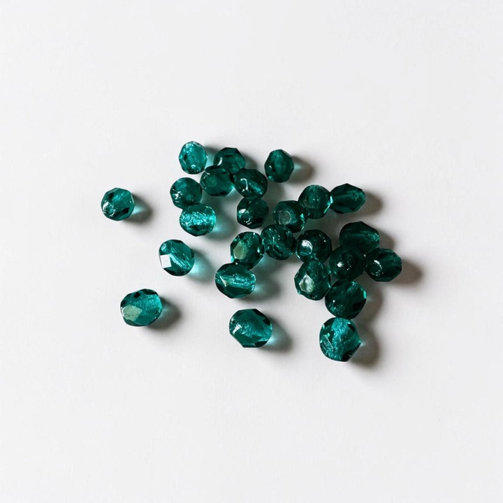 Margele sticla fire polish fatetate pentru bijuterii, 6mm, 25buc/set - 7081 Emerald