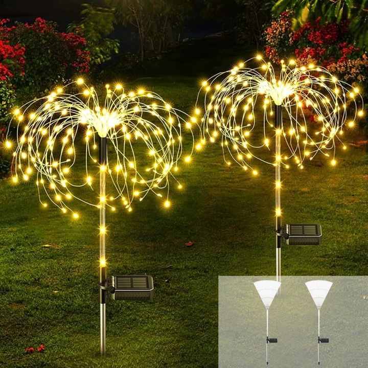 Lampa solara exterior set 2 piese, lumina LED foc artificii, culoare calda