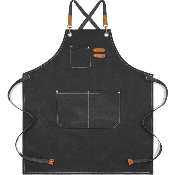 Sort bucatarie unisex, bumbac, buzunare mari, ajustabil, rezistent, negru
