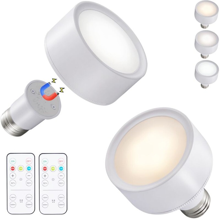 LED izzó, három színárnyalat, E27 foglalat, távirányító, fehér