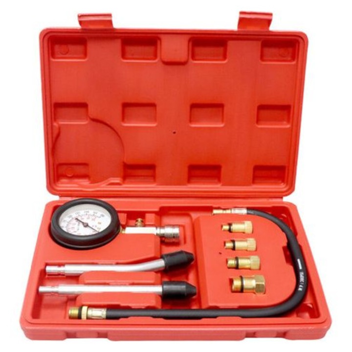 Set compresometru moto auto 0-20 bar 0-300 psi metal 4 adaptoare