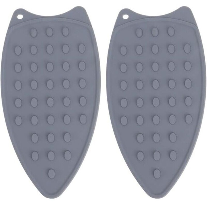 Suport pentru fier de calcat din silicon 260815BM3591, rezistent la caldura pana la 230 °C, antiderapant, gri, set 2 buc, 26,5 x 14 x 1,2 cm