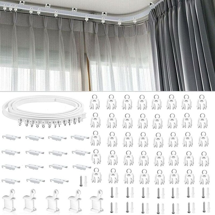 Sina cortina flexibila 3.5m, otel si plastic, montaj perete/plafon, suport perdele