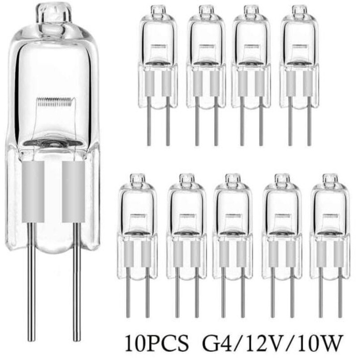 Комплект 10 халогенни крушки G4 12V топло бяло 8x30mm 10W