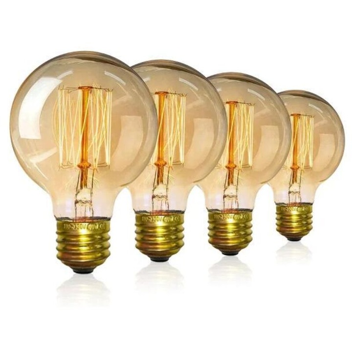 4 db retro Edison izzó készlet, 40W, meleg fehér, 11x8cm, E27