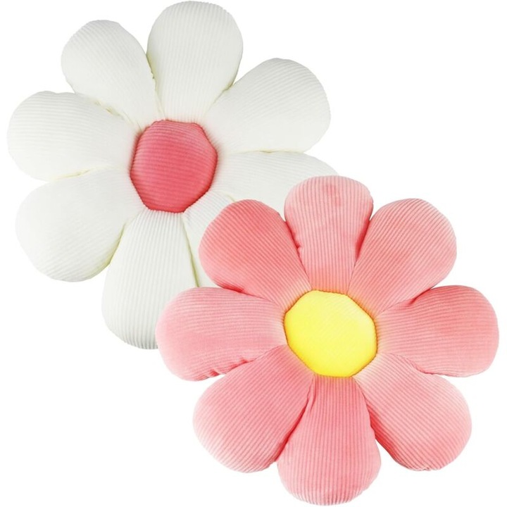 Set 2 perne podea flori, plus, roz alb, 38cm