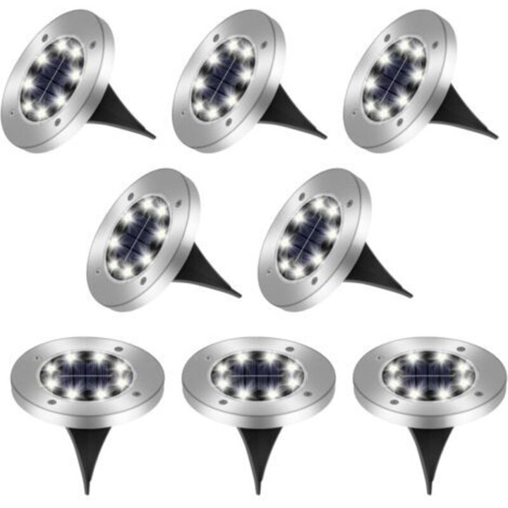 Комплект от 8 външни соларни LED лампи, студено бяла светлина, IP65, 15x10x5см