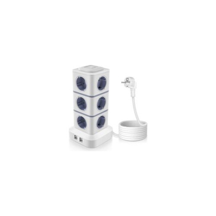 Prelungitor vertical 12 prize 4 USB 3m alb