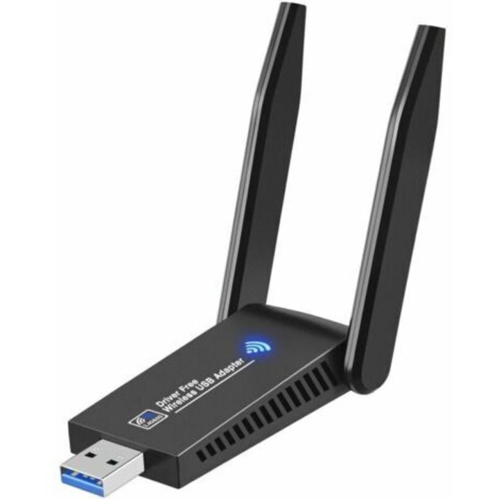 WiFi двубандов адаптер USB 3.0, 1300 Mbps, черен, 45g