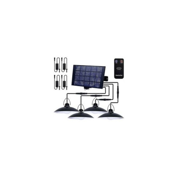 Lampa suspendata solara, 3 becuri, alb rece, negru, 3.2V/3500mAh, 5V/3.5W, 3.2m cablu