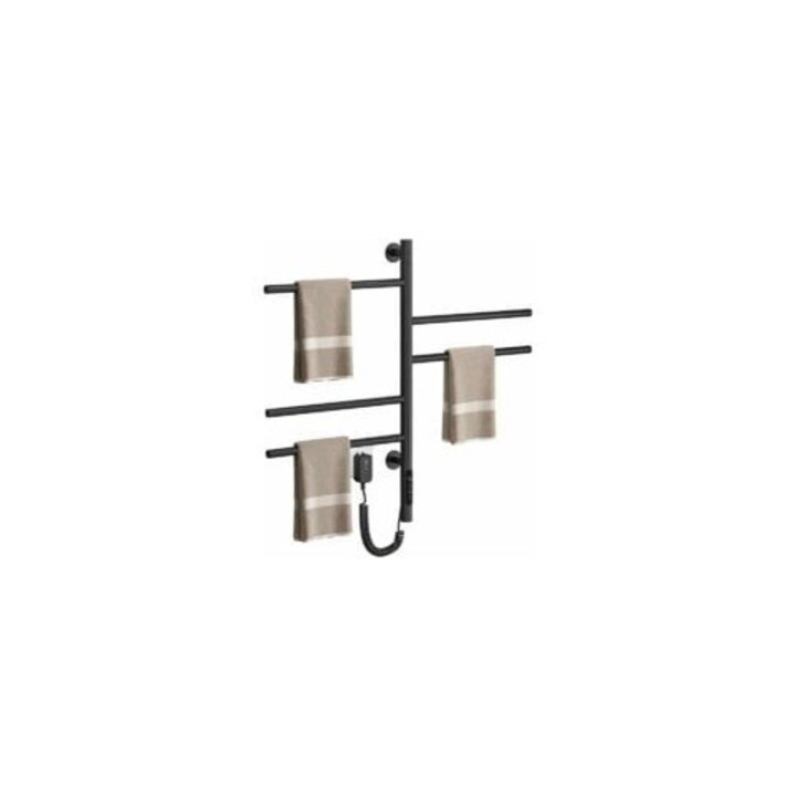 Uscator de prosoape electric, 82W, pivotant 180°, negru, 42cm, cu termostat si timer