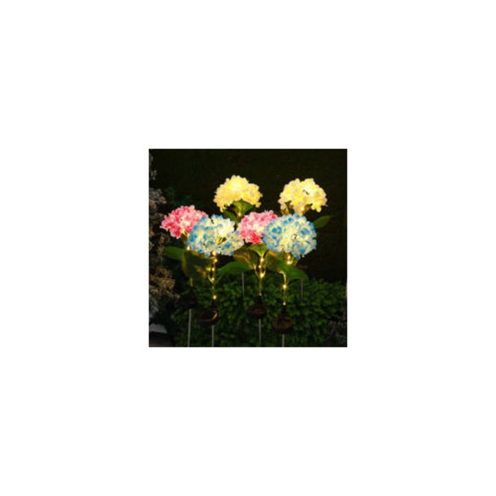 Set 3 lampi solare hortensia multicolor rezistente la apa IP65 8x10h iluminare