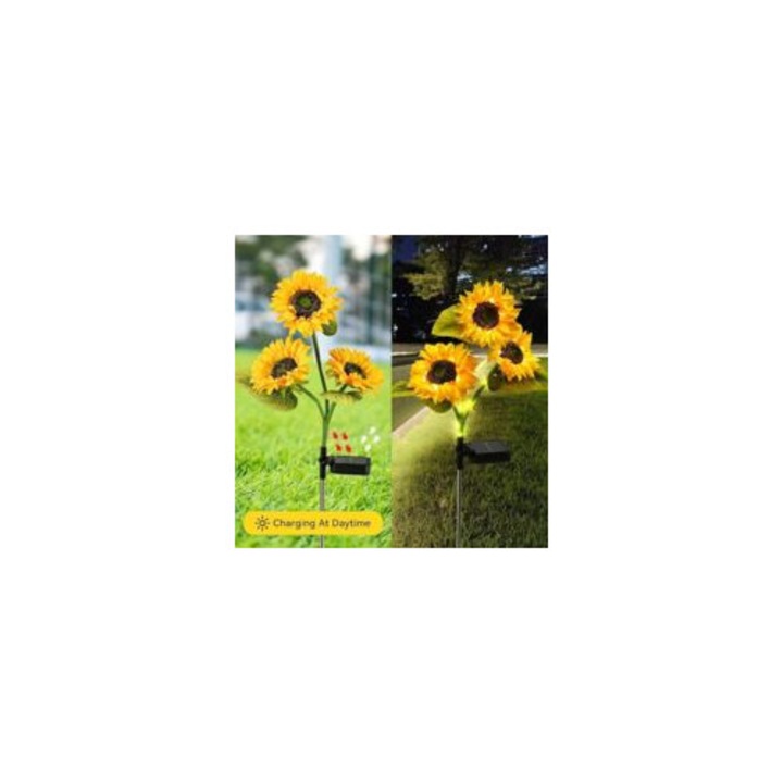Set 4 lampi solare exterior, model floarea-soarelui, alb cald, 72.5cm