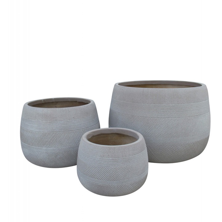 Set 3 Ghivece Decorative Tulipano pentru Flori, Interior/Exterior, Fibra Sintetica+Argila.Dimensiuni :Mare 55X55X37 cm, Medie 42X42X29 cm, Mic 29X29X20 cm