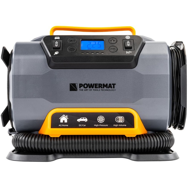 Compresor Auto POWERMAT 10 Bar, 35 l/min, Alimentare 230V/12V, Ecran LCD, Lanterna LED