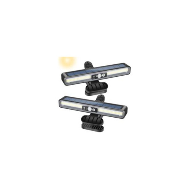Lampa solara exterior cu clip, 36 LED, detectoare miscare, alb, set 2 buc, 1000 lumeni, 1500 mAh, IP65, 12h autonomie