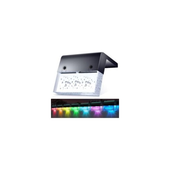 Set 4 lampi solare pentru gard, LED, alb cald si multicolor, acrilic, rezistente la apa, 10x15x5cm
