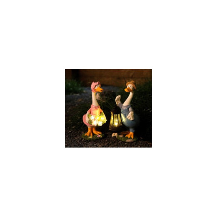 Set 2 lampi solare decorative cuplu rate, alb, 10x15x20cm