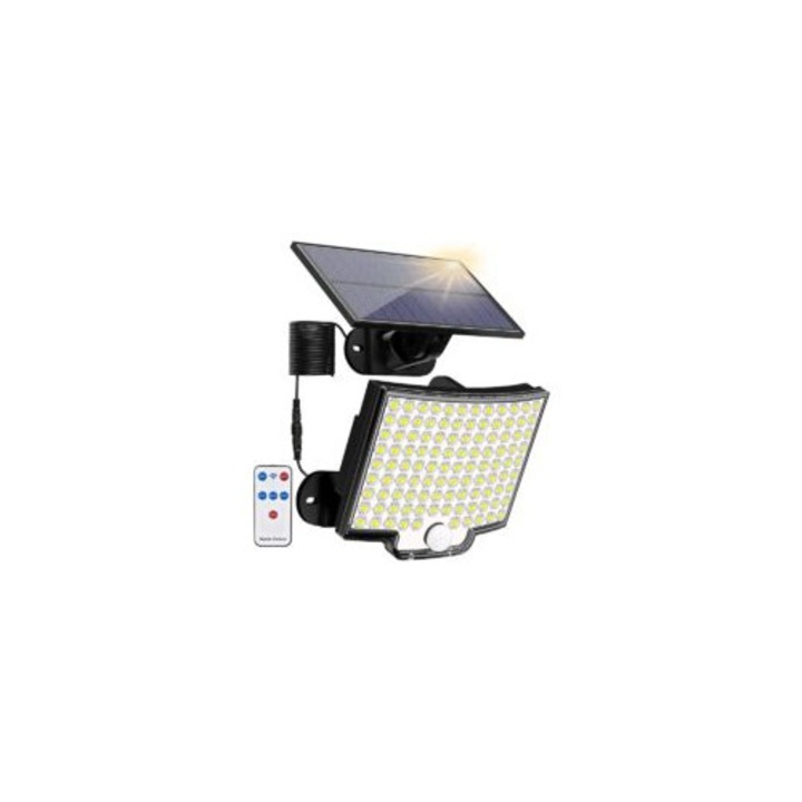 Lampa solara 106 LED, senzor miscare, IP65, alb, 3000mAh, 5m cablu