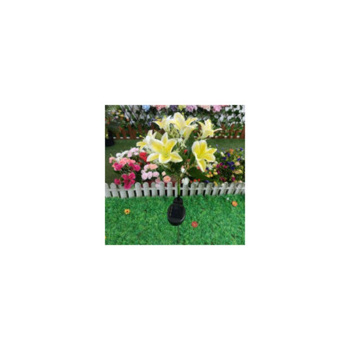 Set 2 lampi solare gradina, flori de lys, rezistente apa, 14 flori, IP65