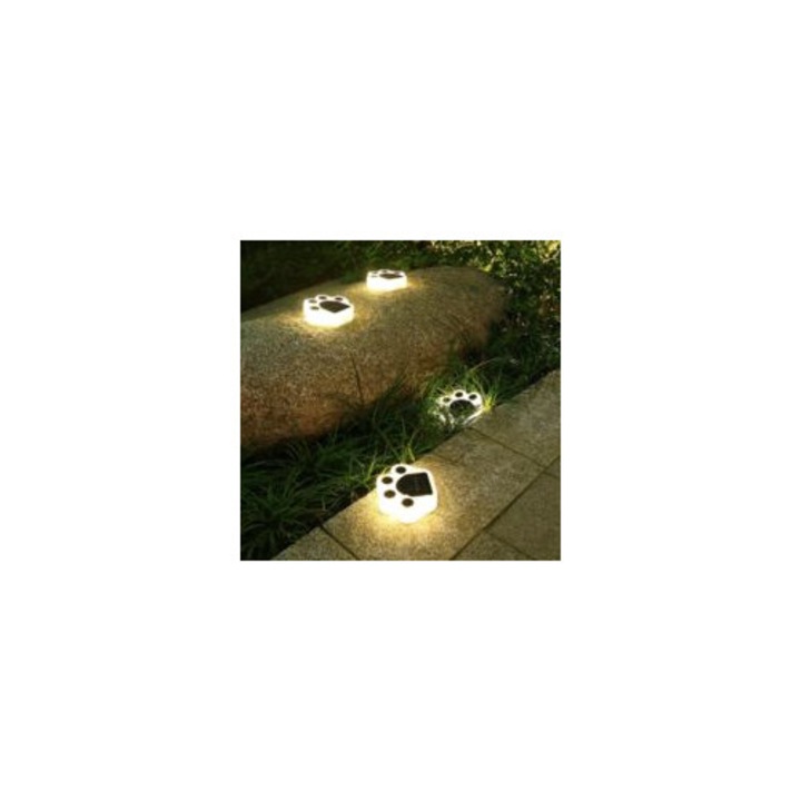 Set 4 lampi solare exterior, model laba urs, alb cald, 12x8cm