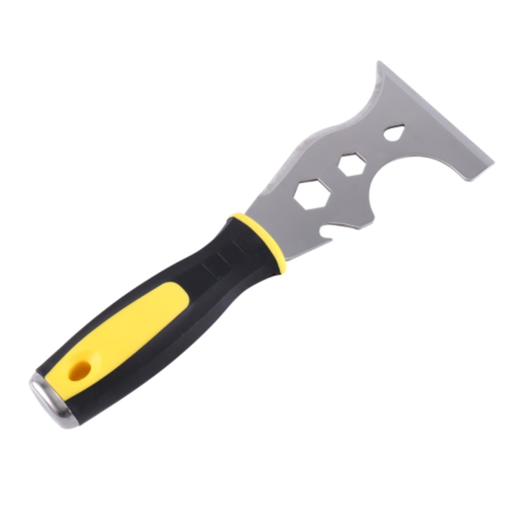 Festő szerszám 16 az 1-ben, multifunkcionális rozsdamentes acél spatula/spakli, ergonomikus puha markolatú fogantyú, Fekete/sárga, 1 db