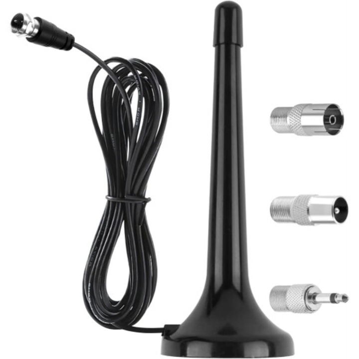 Univerzális FM rádió antenna, fekete, 3m kábel, kompakt