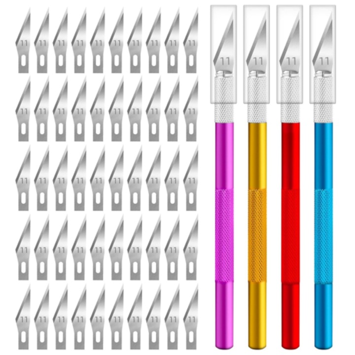 Set 4 cutite hobby, 70 lame, aluminiu, negru