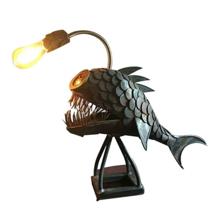 Veioza metalica artizanat Peste pescar flexibila rustica USB small