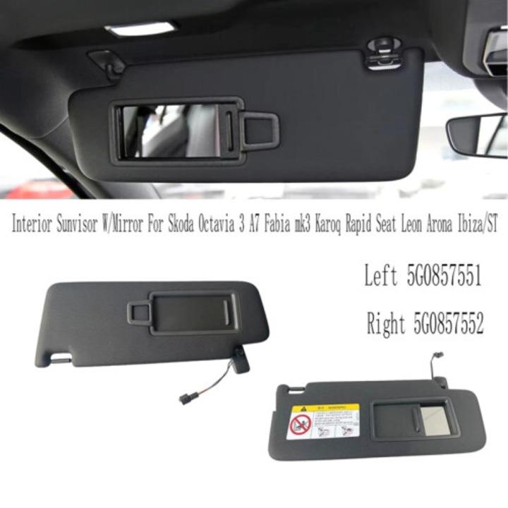 Вътрешен сенник за кола с огледало, черен, 3 A7 Fabia mk3 Rapid Seat Arona, 5G0857552, десен
