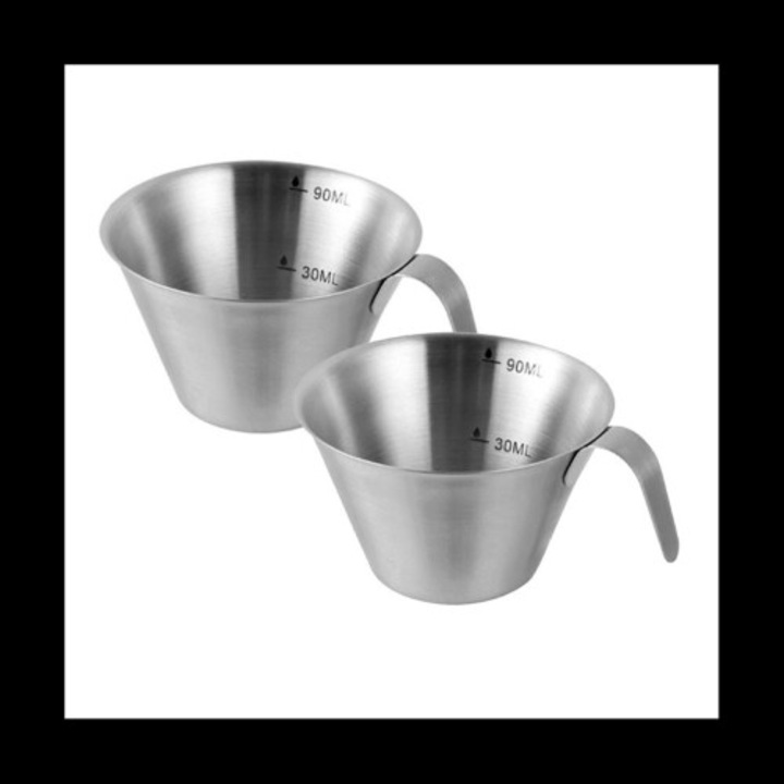 Set 2 bucati, cana de masurare pentru espresso/shot, din otel inoxidabil 304, cu maner si marcaje 30/90 ml, inox, 2 x 90 ml