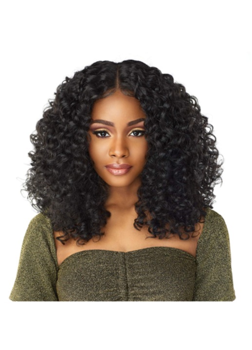 Peruca sintetica HD Lace Front, ondulata, negru, 5x cap