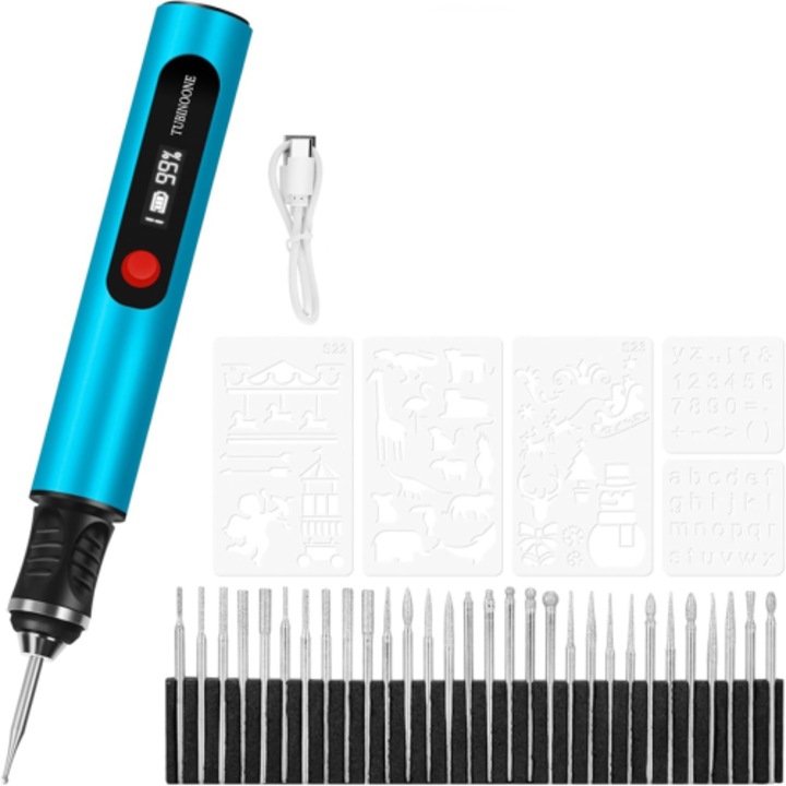 Instrument de gravat metalic, albastru, 8000-21000r/min, USB-C, set