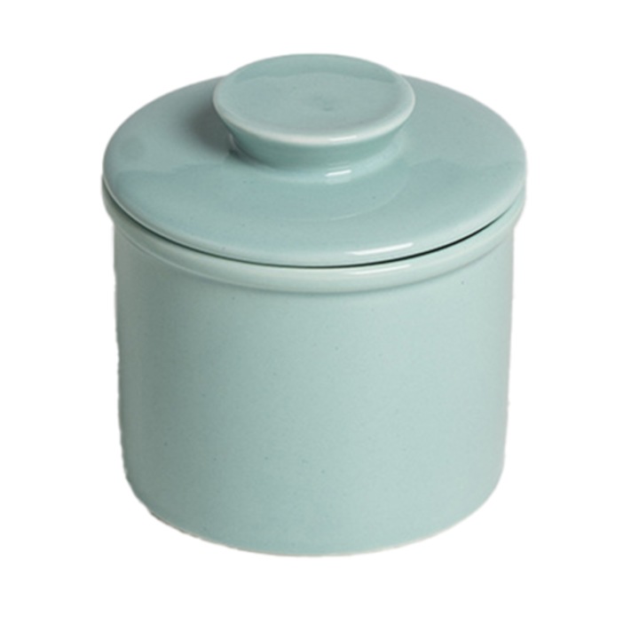 Recipient ceramic pentru unt cu capac, stil francez, alb, 12x10cm