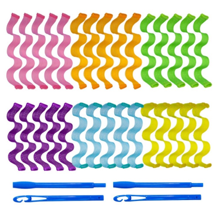 Set bigudiuri spirale si ondulatori multicolor 30 piese cu carlige