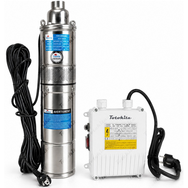 Pompa submersibila apa curata pentru put, fantana, irigatii si gradina, 1300W, panou de comanda inclus, Totokita