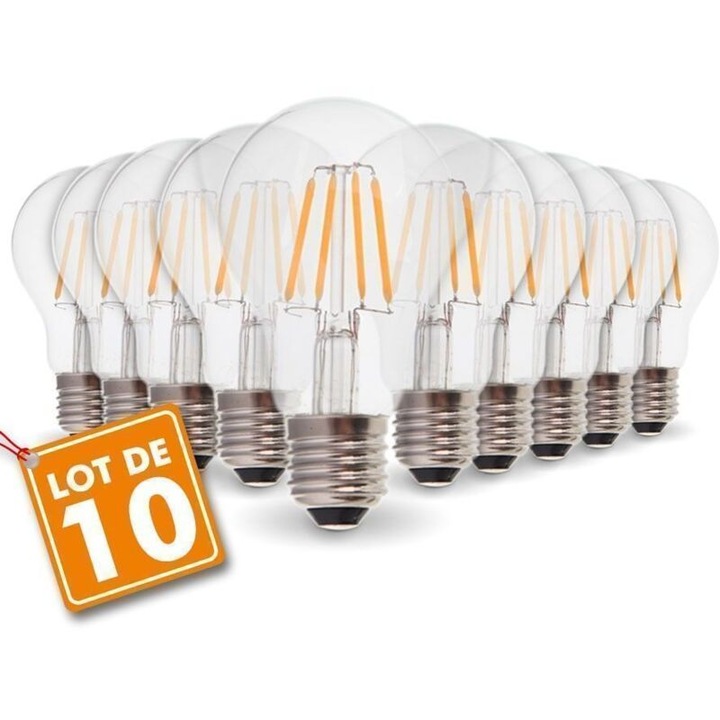 Комплект 10 LED крушки E27 с нажежаема жичка 6W топло бяло 2700K 300° 20x6.5cm