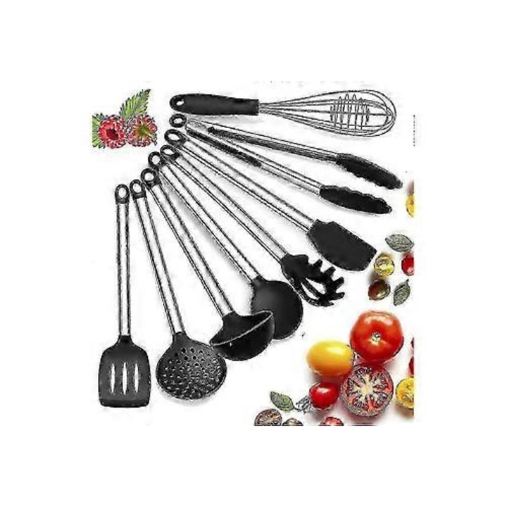 Set ustensile bucatarie 8 piese, silicon si inox, multicolor, ergonomic