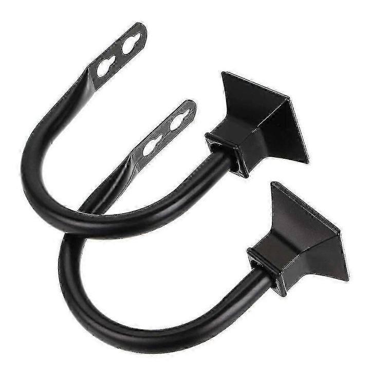 Set 2 bucati, suporturi metalice pentru draperii, agatatoare/tiebacks pentru perdele, montare pe perete, din fier, includ 4 suruburi si 4 dibluri, negru, 11 x 10.8 cm