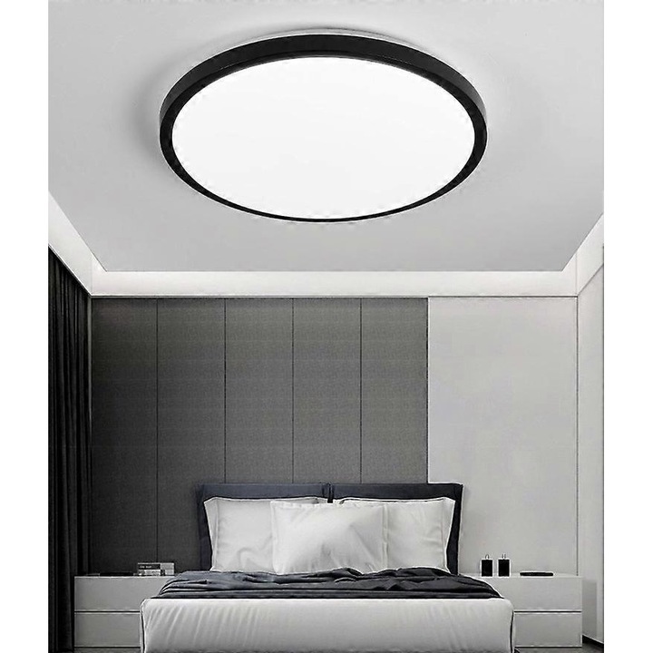 LED mennyezeti lámpa, szabályozható, kerek mennyezeti lámpa 24W 40cm, távirányítóval, 3 színhőmérséklet 3000/4500/6500K, háttérvilágítás effektus, ultra-vékony 5cm, égésgátló műanyag, fekete, 1 db