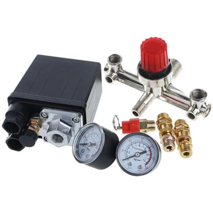 Set presostat si manometre compresor aer, metal-plastic, 230V, 12bar, 40mm