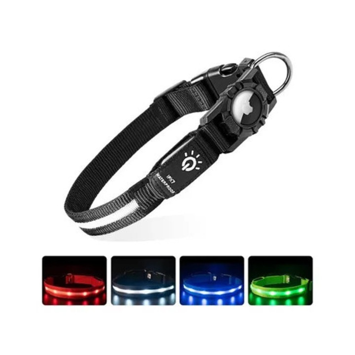 Zgarda LED, reglabila, pentru caini, negru, 39x2.5cm, S