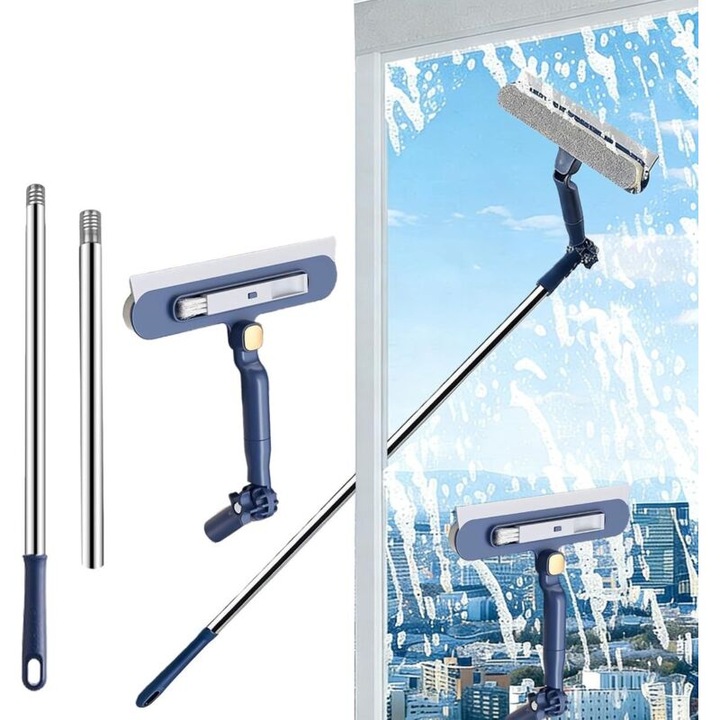 Stergator geam telescopic 2 in 1, albastru, 120cm, cap rotativ
