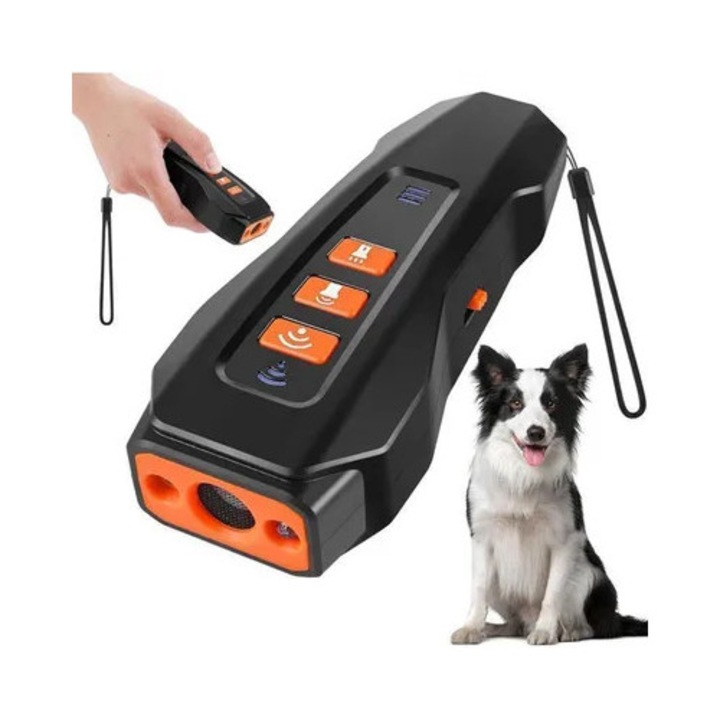 Ultrahangos ugatásgátló kutyáknak, 1200mAh, 3 sebesség, 10m, stroboszkóp lámpa