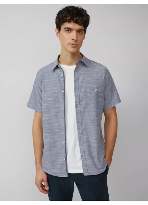 S.Oliver Camasa cu maneca scurta barbati, din amestec de bumbac, croiala Slim Fit, Gri inchis