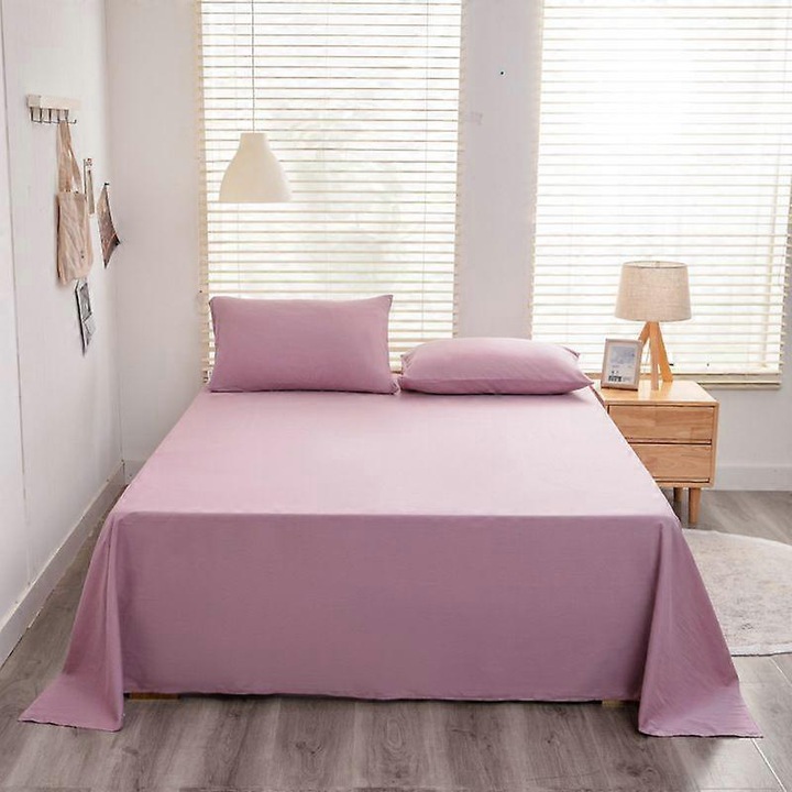3 részes szett, 2026New, Lepedő 200x230 cm 2 párnahuzattal, 105% bőrbarát twill pamut, Minden évszakra, Mosható, Lila, 1 x 200x230 cm + 2 x 50x70 cm