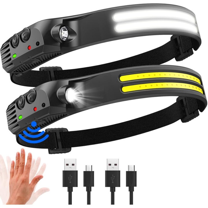 LED челник комплект 2000 лумена сензор за движение USB презареждаем IPX5 230 ъгъл 0.14lb