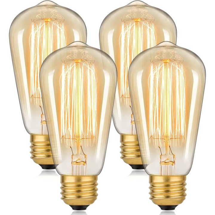 Нажежаема крушка E27 комплект 4 бр. 40W 2200K кехлибарена винтидж димируема